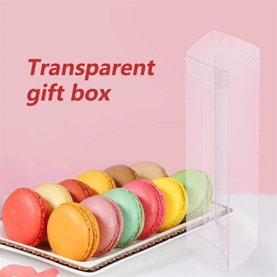 LEMEOSO 30 Pcs Clear Favor Boxes 3 x 3 x 3 Inch Transparent Plastic Boxes  Mini Candy Cube Boxes for Packaging Party Favors Treats Strawberry Macaron